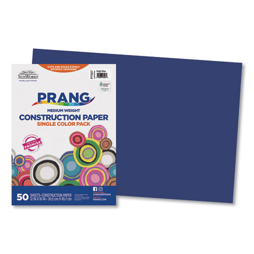 Image of Prang® SunWorks Construction Paper, 50 lb Text Weight, 12 x 18, Bright Blue, 50/Pack