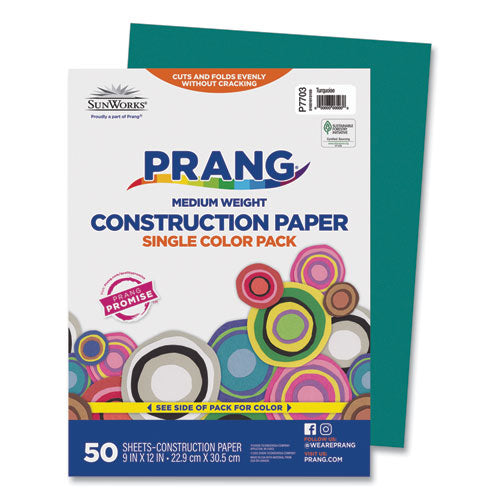 Image of Prang® SunWorks Construction Paper, 50 lb Text Weight, 9 x 12, Turquoise, 50/Pack