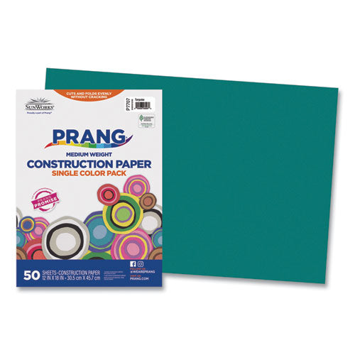 Image of Prang® SunWorks Construction Paper, 50 lb Text Weight, 12 x 18, Turquoise, 50/Pack