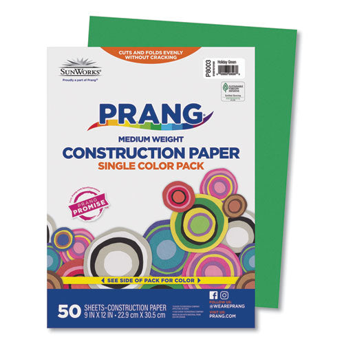 Image of Prang® SunWorks Construction Paper, 50 lb Text Weight, 9 x 12, Holiday Green, 50/Pack