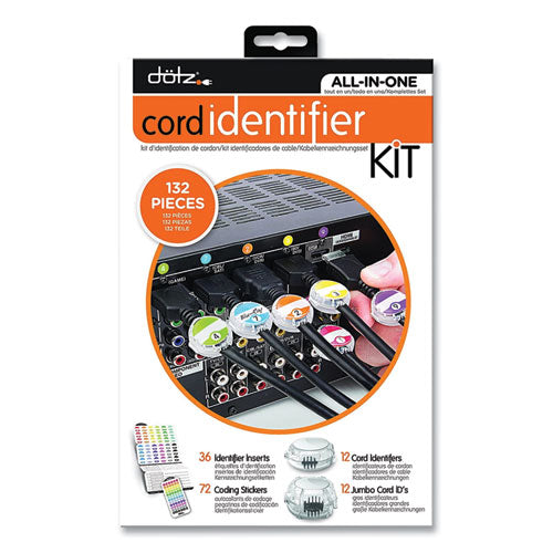 Image of dotz® Cord ID Kit, (12) Regular and (12) Jumbo-Sized Cord Identifiers, (72) Color-Coded Stickers, (36) Identifier Inserts