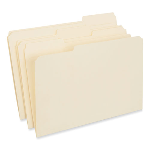 Image of Universal® Double-Ply Top Tab Manila File Folders, 1/3-Cut Tabs: Assorted, Legal Size, 0.75" Expansion, Manila, 100/Box