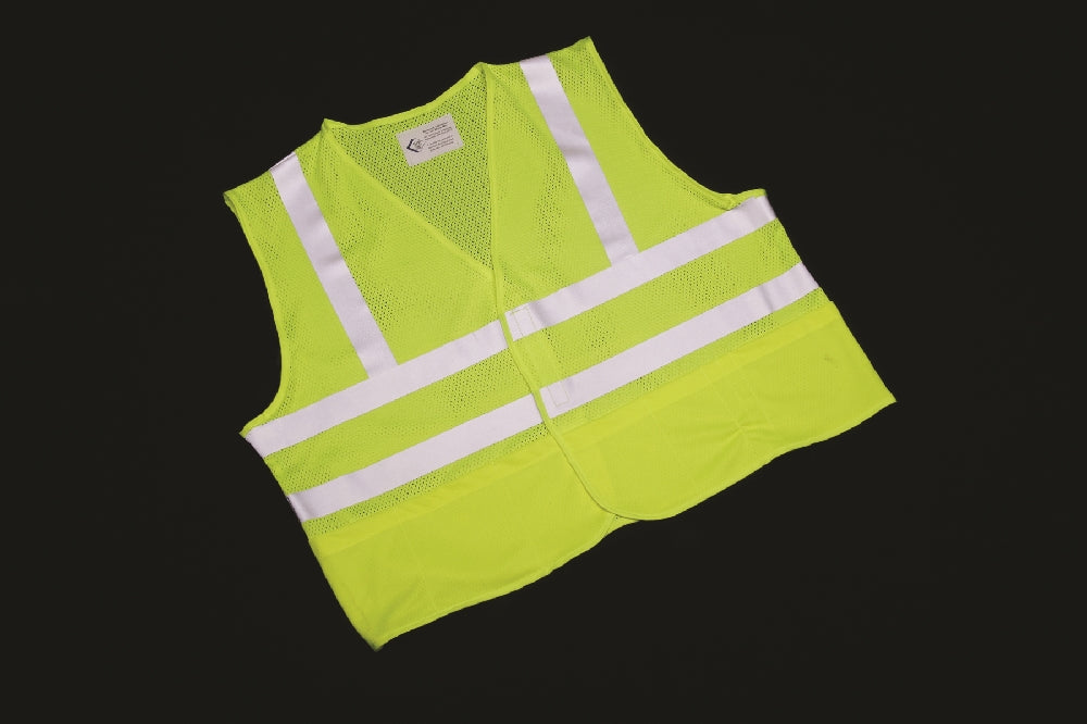 Image of Class 2 ANSI 107-2010 Compliant Safety Vest, Front Closure w/Pockets, X-Large, Yellow/Lime/Silver Trim