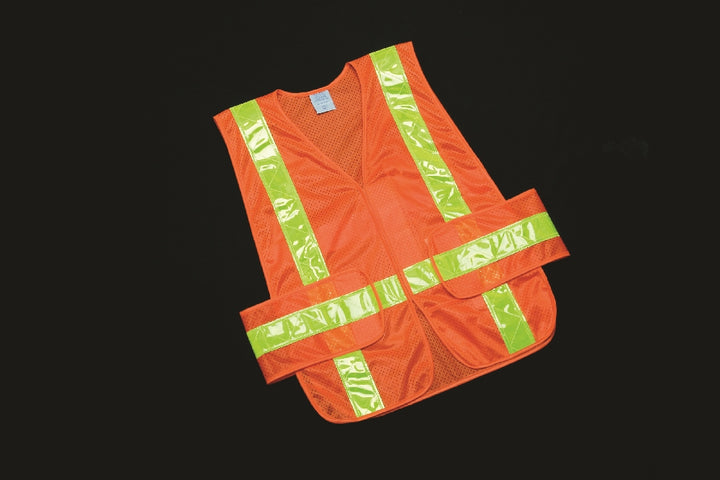 Image of Class 2 ANSI 107-2010 Compliant Safety Vest, Front Closure w/Pockets, OSFA, Orange/Yellow Trim