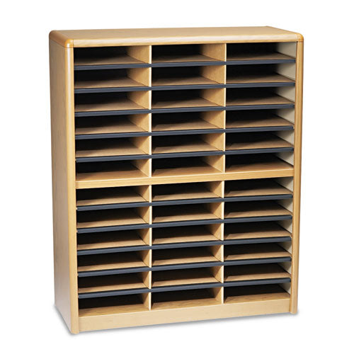 Image of Safco® Steel/Fiberboard Literature Sorter, 36 Compartments, 32.25 x 13.5 x 38, Oak