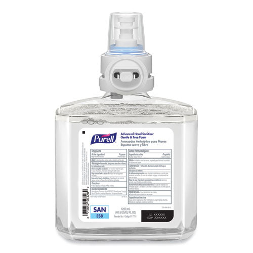 Image of PURELL® Advanced Hand Sanitizer Gentle and Free Foam, 1,200 mL Refill, Fragrance-Free, For ES8 Dispensers, 2/Carton