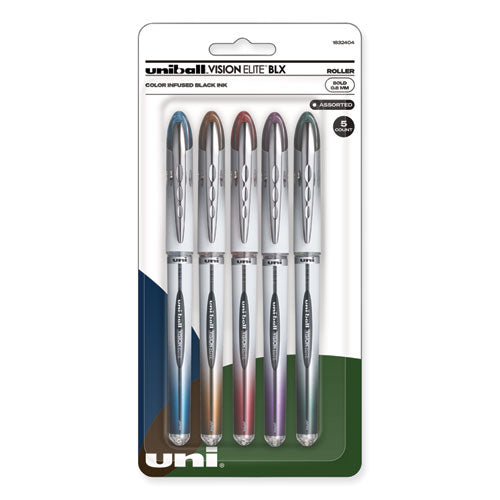 Image of uniball® VISION ELITE BLX Series Hybrid Gel Pen, Stick, Bold 0.8 mm, Assorted Ink and Barrel Colors, 5/Pack