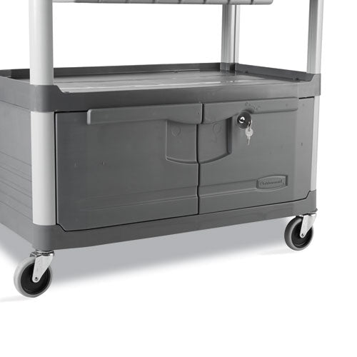 Image of Rubbermaid® Commercial Xtra Instrument Cart with Locking Storage Area, Plastic, 3 Shelves, 300 lb Capacity, 20" x 40.63" x 37.8", Gray