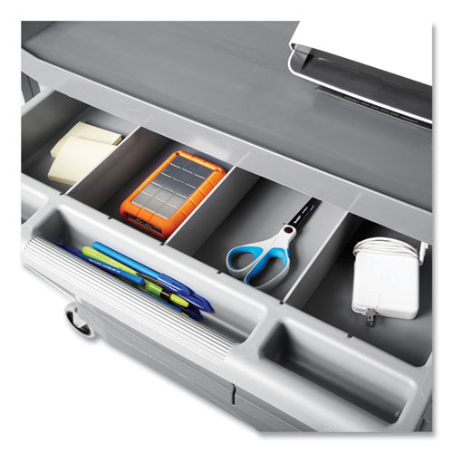 Image of Rubbermaid® Commercial Xtra Instrument Cart with Locking Storage Area, Plastic, 3 Shelves, 300 lb Capacity, 20" x 40.63" x 37.8", Gray