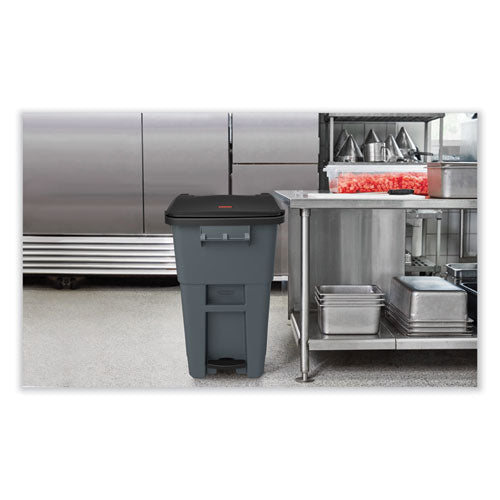 Image of Rubbermaid® Commercial Brute Step-On Rollouts, 50 gal, Metal/Plastic, Gray