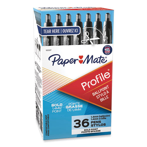 Image of Paper Mate® Profile Ballpoint Pen Value Pack, Retractable, Bold 1.4 mm, Black Ink, Translucent Black Barrel, 36/Box
