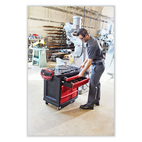 Image of Rubbermaid® Commercial Five-Drawer Mobile Workcenter, 32.63w x 19.9d x 33.5h, Black Plastic Top