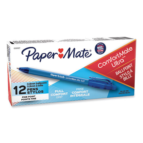 Image of Paper Mate® Comfortmate Ultra Ballpoint Pen, Retractable, Fine 0.8 Mm, Blue Ink, Blue Barrel, Dozen