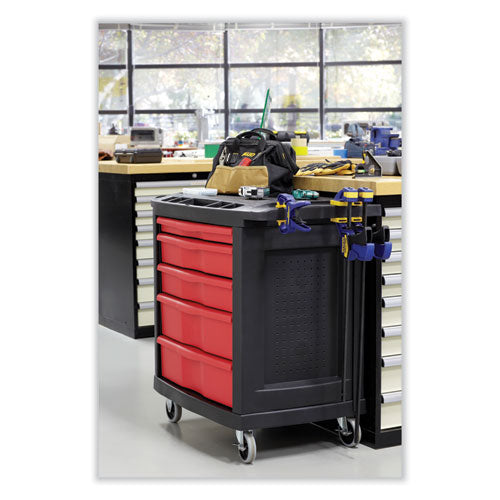 Image of Rubbermaid® Commercial Five-Drawer Mobile Workcenter, 32.63w x 19.9d x 33.5h, Black Plastic Top