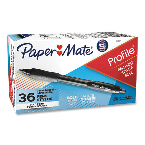 Image of Paper Mate® Profile Ballpoint Pen Value Pack, Retractable, Bold 1.4 mm, Black Ink, Translucent Black Barrel, 36/Box