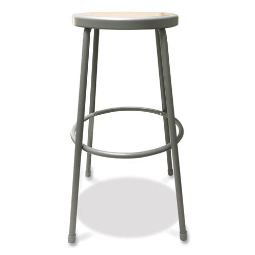 Image of Alera® Industrial Metal Shop Stool, Backless, Supports Up To 300 Lb, 30" Seat Height, Brown Seat, Gray Base