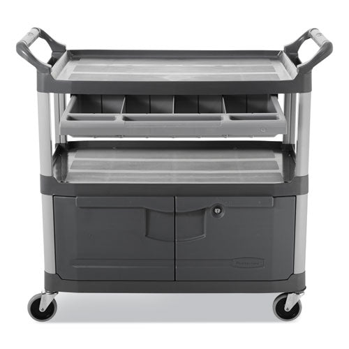 Image of Rubbermaid® Commercial Xtra Instrument Cart with Locking Storage Area, Plastic, 3 Shelves, 300 lb Capacity, 20" x 40.63" x 37.8", Gray