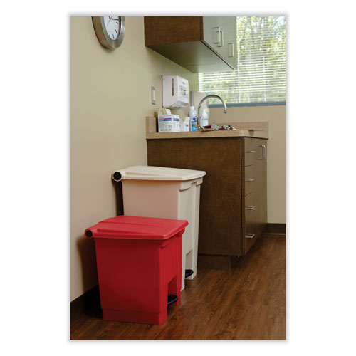 Image of Rubbermaid® Commercial Indoor Utility Step-On Waste Container, 8 gal, Plastic, Red