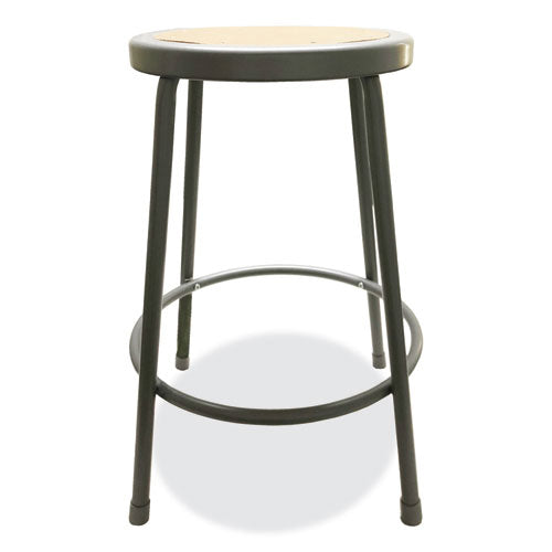 Image of Alera® Industrial Metal Shop Stool, Backless, Supports Up To 300 Lb, 24" Seat Height, Brown Seat, Gray Base