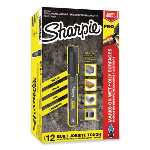 Image of Sharpie® Pro Permanent Marker, Fine Bullet Tip, Black, Dozen