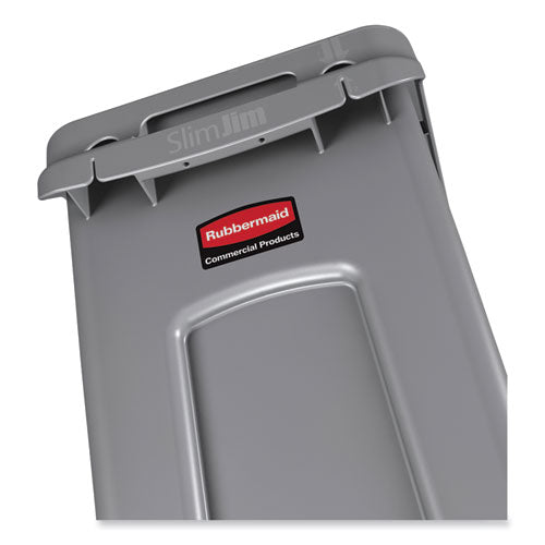 Image of Rubbermaid® Commercial Slim Jim with Venting Channels, 23 gal, Plastic, Gray