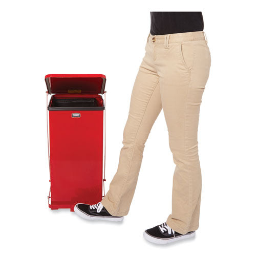 Image of Rubbermaid® Commercial Defenders Heavy-Duty Steel Step Can, 4 gal, Steel, Red