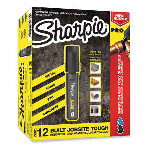 Image of Sharpie® Pro Permanent Marker, Broad Chisel Tip, Black, Dozen