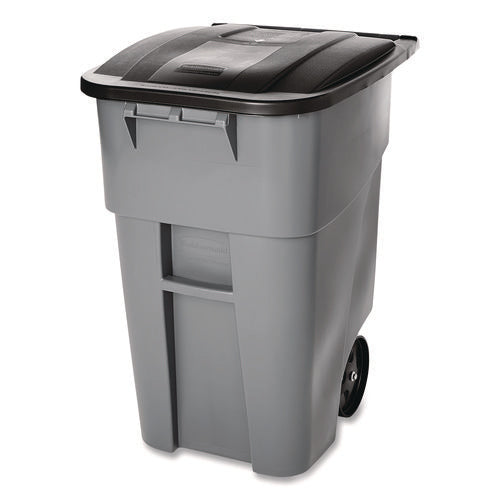 Image of Rubbermaid® Commercial Square Brute Rollout Container, 50 gal, Molded Plastic, Gray