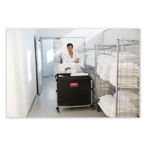 Image of Rubbermaid® Commercial One-Compartment Collapsible X-Cart, Synthetic Fabric, 9.96 cu ft Bin, 24.1" x 35.7" x 34", Black/Silver