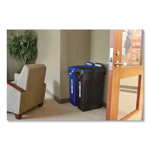 Image of Rubbermaid® Commercial Slim Jim Plastic Recycling Container with Venting Channels, 23 gal, Plastic, Blue