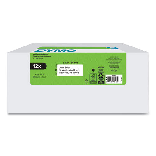 Image of DYMO® LW Multipurpose Labels, 1" x 2.13", White, 500 Labels/Roll, 12 Rolls/Pack