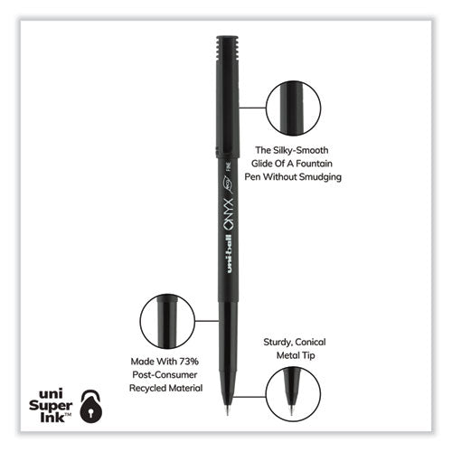 Image of uniball® ONYX Rollerball Pen, Stick, Fine 0.7 mm, Black Ink, Black Barrel, 72/Pack