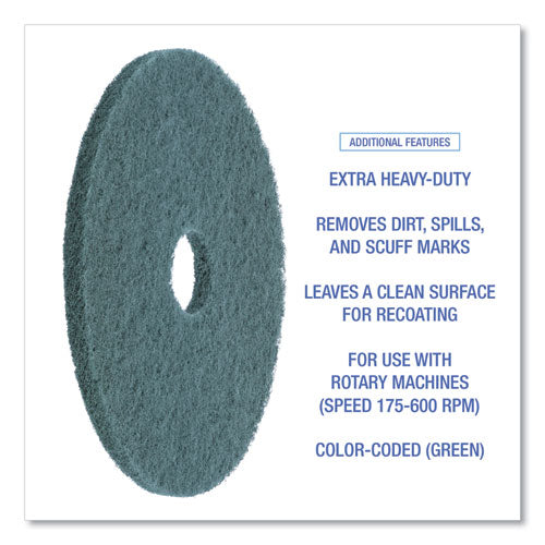 Image of Boardwalk® Heavy-Duty Scrubbing Floor Pads, 17" Diameter, Green, 5/carton