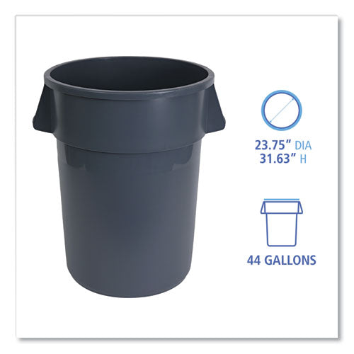 Image of Boardwalk® Round Waste Receptacle, 44 gal, Plastic, Gray