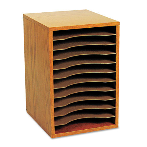 Image of Safco® Wood Vertical Desktop Sorter, 11 Compartments, 10.63 x 11.88 x 16, Medium Oak