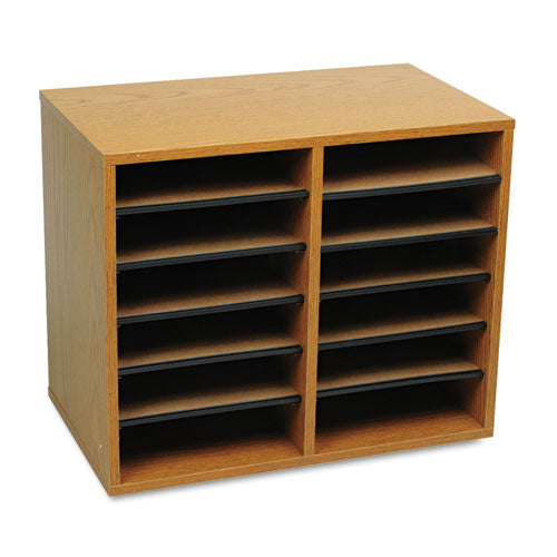 Image of Safco® Wood/Fiberboard Literature Sorter, 12 Compartments, 19.63 x 11.88 x 16.13, Oak