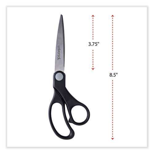 Image of Universal® Stainless Steel Office Scissors, 8.5" Long, 3.75" Cut Length, Offset Black Handle