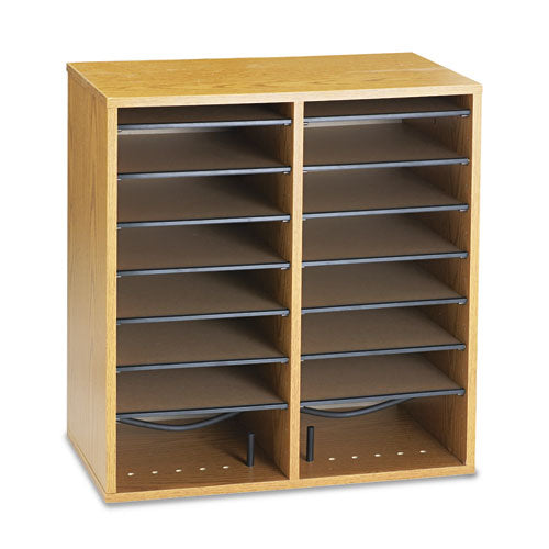 Image of Safco® Wood/Laminate Literature/CD Sorter, 16 Compartments, 19.5 x 11.75 x 21, Medium Oak