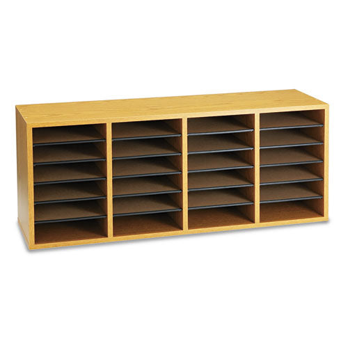 Image of Safco® Wood/Laminate Sorter, 24 Compartments, 39.25 x 11.75 x 16.25, Medium Oak