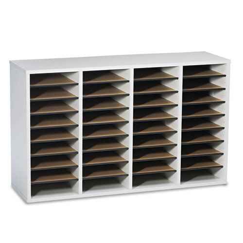 Image of Safco® Wood/Laminate Literature Sorter, 36 Compartments, 39.25 x 11.75 x 24, Gray