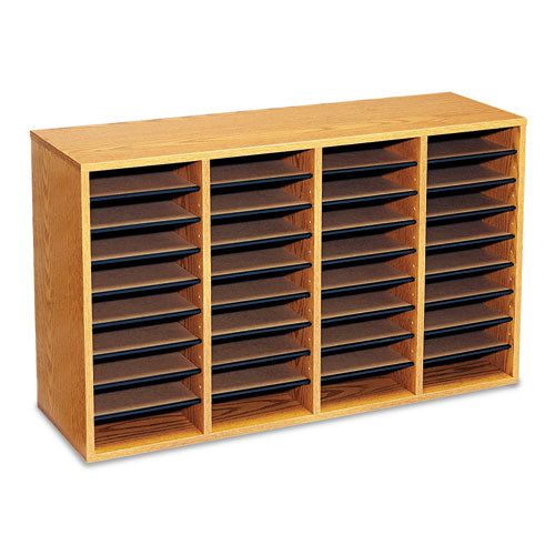 Image of Safco® Wood/Laminate Literature Sorter, 36 Compartments, 39.25 x 11.75 x 24, Medium Oak