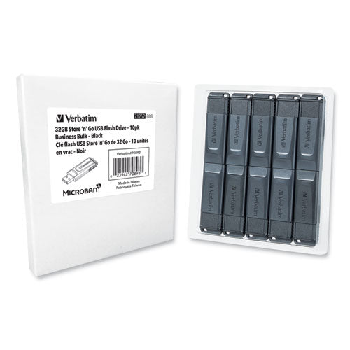 Image of Verbatim® Store 'n' Go USB Flash Drive Business Bulk, 32 GB, Black, 10/Pack