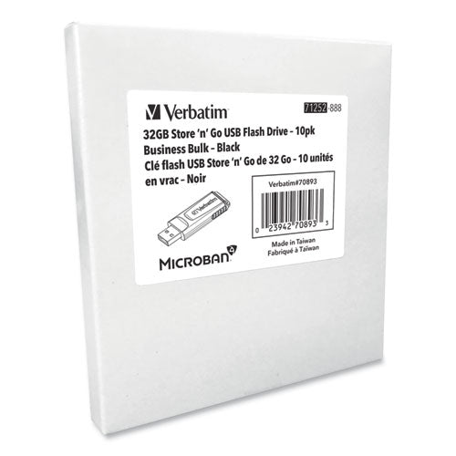 Image of Verbatim® Store 'n' Go USB Flash Drive Business Bulk, 32 GB, Black, 10/Pack