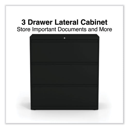 Image of Alera® Lateral File, 3 Legal/Letter/A4/A5-Size File Drawers, Black, 36" x 18.63" x 40.25"