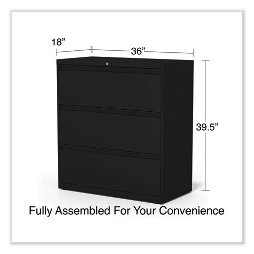 Image of Alera® Lateral File, 3 Legal/Letter/A4/A5-Size File Drawers, Black, 36" x 18.63" x 40.25"