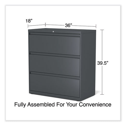 Image of Alera® Lateral File, 3 Legal/Letter/A4/A5-Size File Drawers, Charcoal, 36" x 18.63" x 40.25"