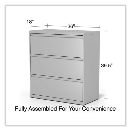 Image of Alera® Lateral File, 3 Legal/Letter/A4/A5-Size File Drawers, Light Gray, 36" x 18.63" x 40.25"