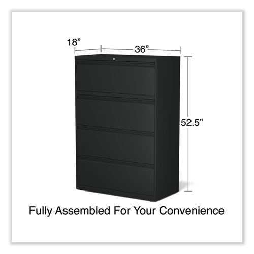 Image of Alera® Lateral File, 4 Legal/Letter-Size File Drawers, Black, 36" x 18.63" x 52.5"
