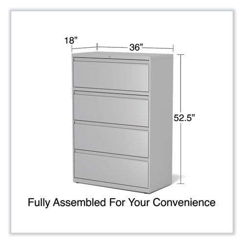 Image of Alera® Lateral File, 4 Legal/Letter-Size File Drawers, Light Gray, 36" x 18.63" x 52.5"