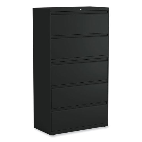 Image of Alera® Lateral File, 5 Legal/Letter/A4/A5-Size File Drawers, Black, 36" x 18.63" x 67.63"